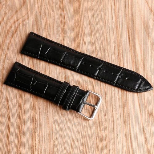 새 검정색 20mm 악어 가죽 밴드 손목 시계 버클 스트랩 끈 