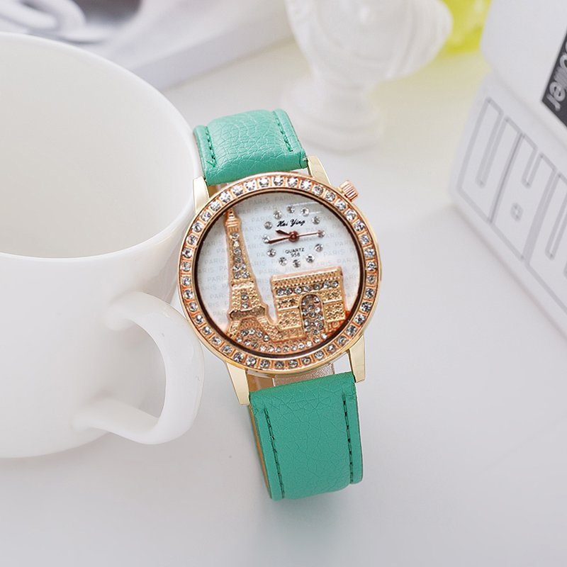 새 녹색 에펠탑 파리 고급 손목 시계 다이아 기념일 선물 