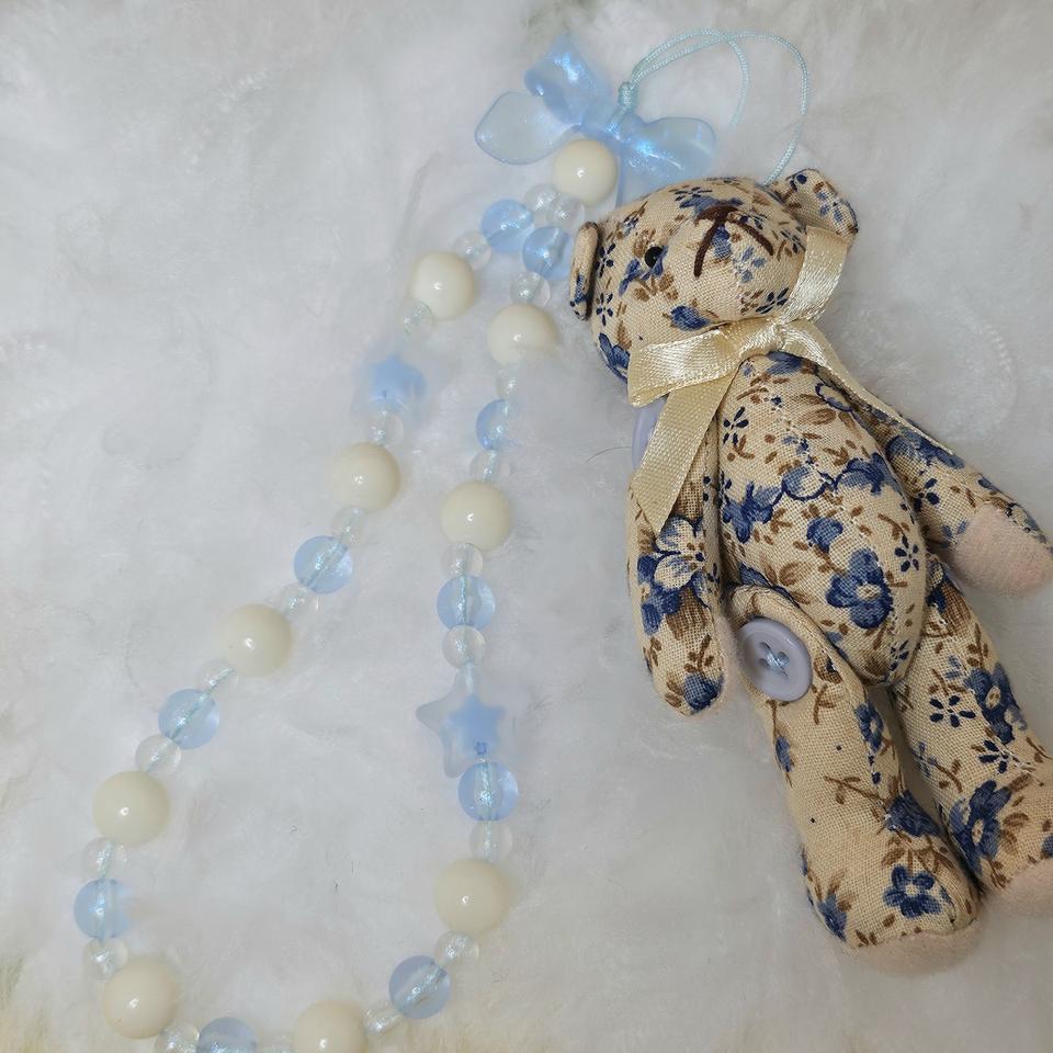 곰돌이 인형 파랑 불투명 비즈키링