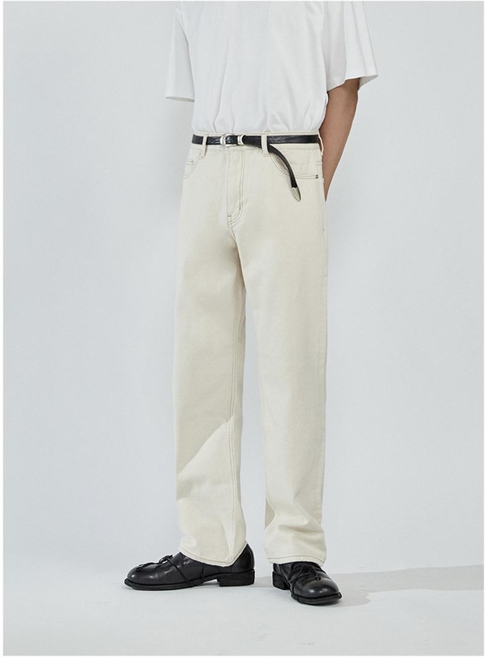 [새상품] 오더아카이브 미니멀 와이드 크림진 스티치 Ver. 26