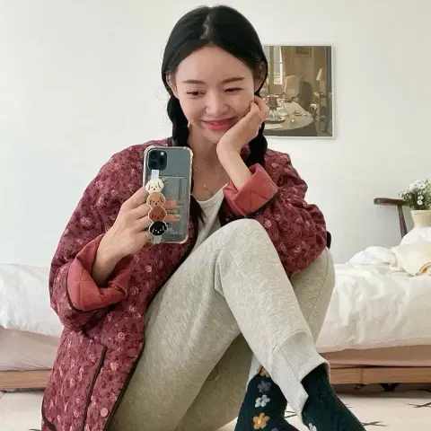 [새상품] 노카라골덴코듀로이 잔꽃플라워누빔패딩 루즈핏경량깔깔이점퍼