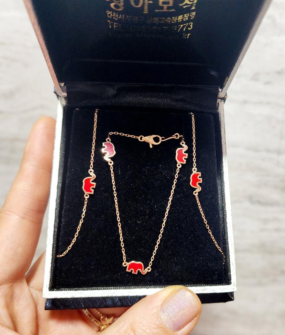 @부와 건강의 상징 14k 사랑스런 코끼리 빨간 에폭시 목걸이(새상품급)