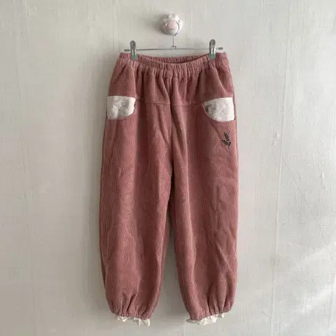 코듀로이 기모 레이스 자수 배기 바지 새상품 밴딩 팬츠 핑크 Free