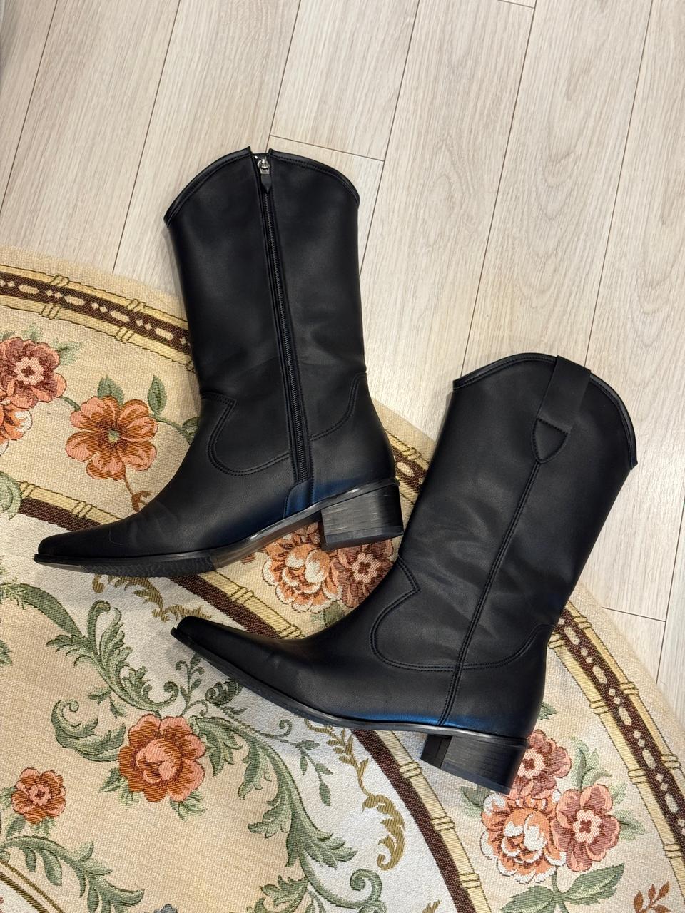 뾰족코 미들 힐 웨스턴 부츠 4cm (250)