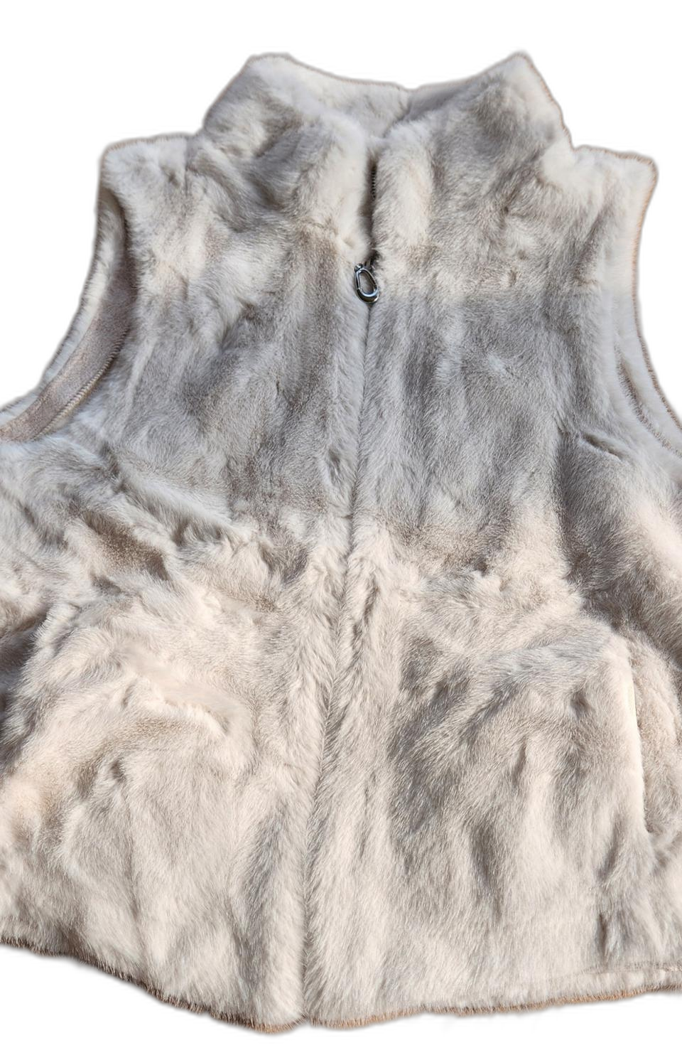 인조밍크퍼 조끼 아이보리 새상품