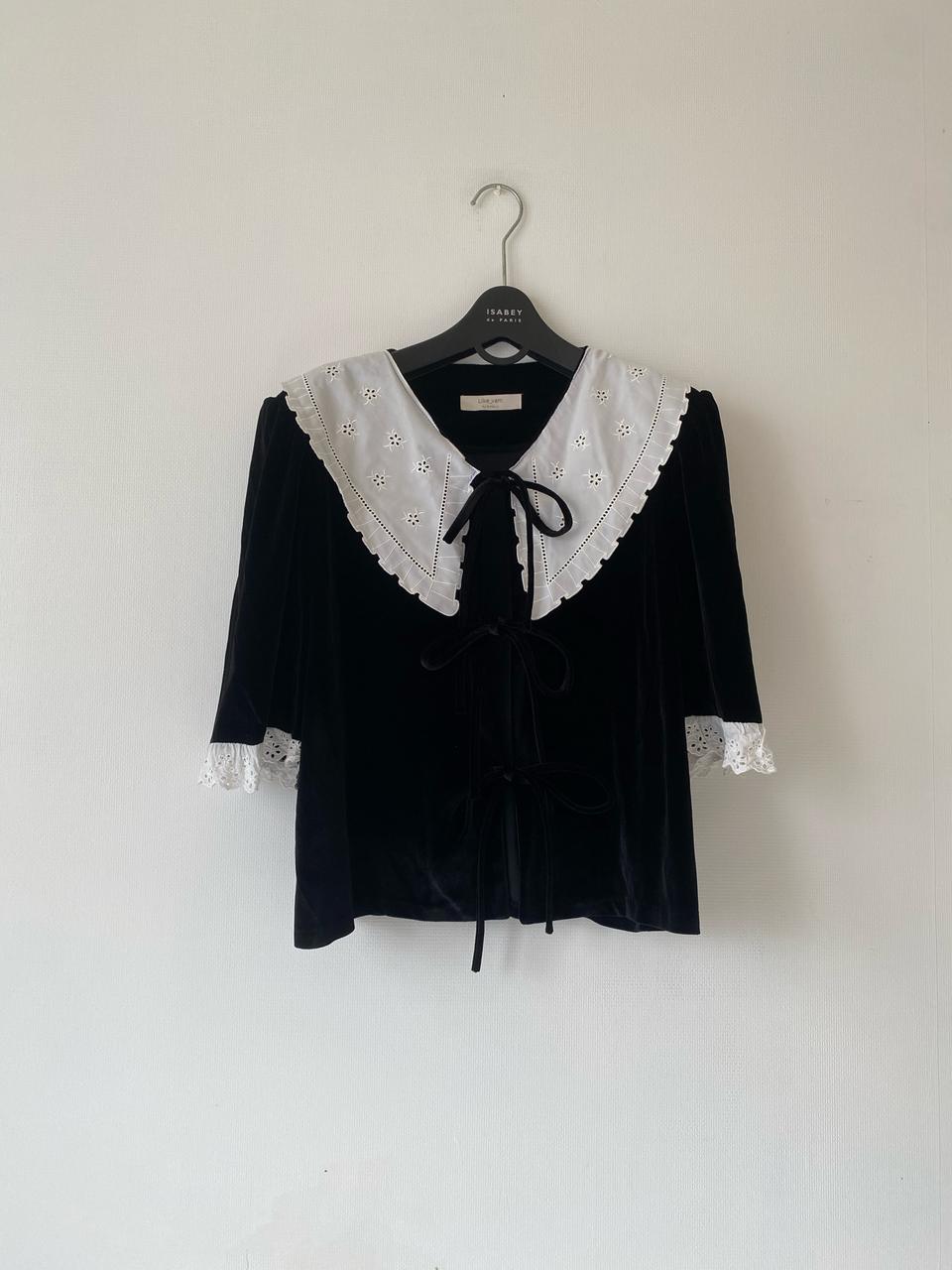 벨벳레이스리본블라우스자켓