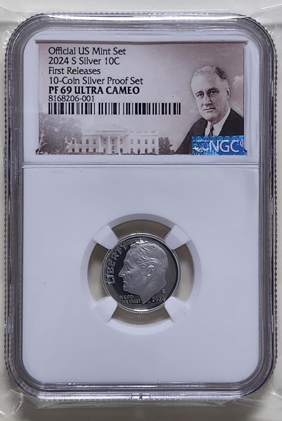 미국 2024년 루즈벨트 다임 푸르프 은화, 10센트, ngc69울트라.