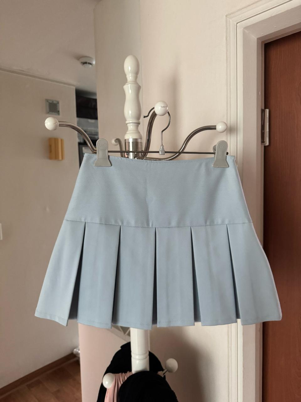[새것]국산 플리츠 플레어 미니스커트 그레이/하늘색