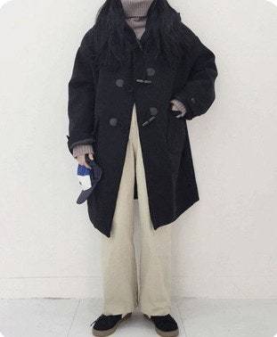 어리틀빗 후드 더플 울 코트 네이비 누빔 떡볶이코트