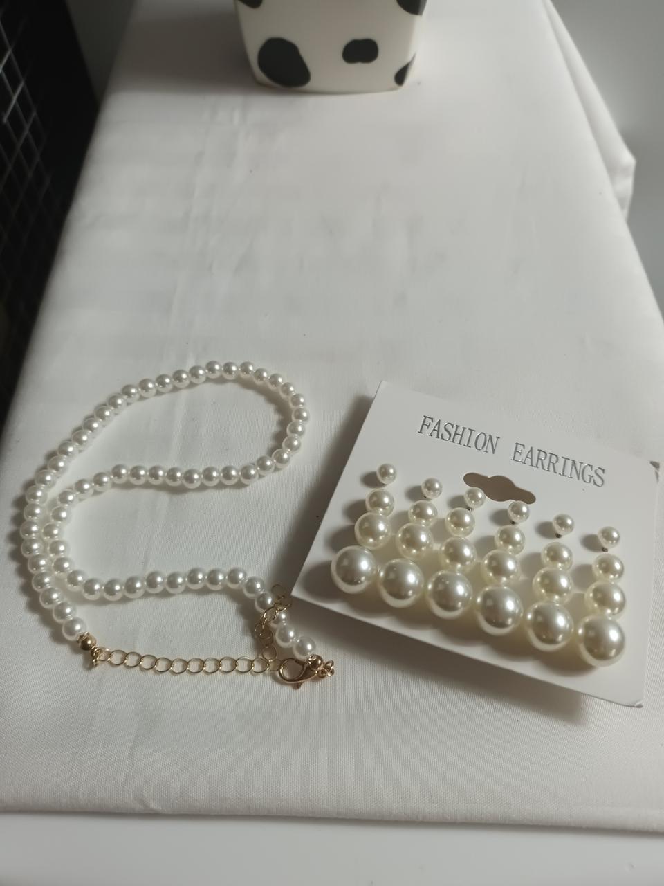 진주 귀걸이 + 진주 목걸이 세트 새상품
