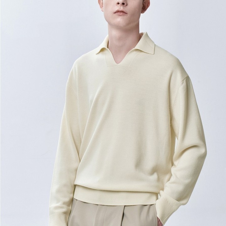 시스템옴므 울 칼라 니트 탑 긴소매 니트-오프화이트,100사이즈