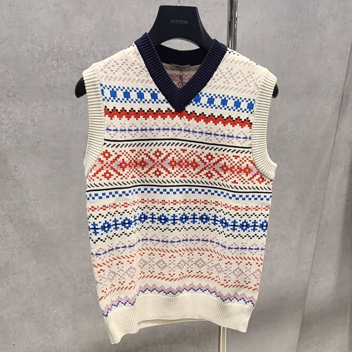 시스템옴므 [PARIS] 파리컬렉션 컬러 자가드 니트 조끼 베스트-95