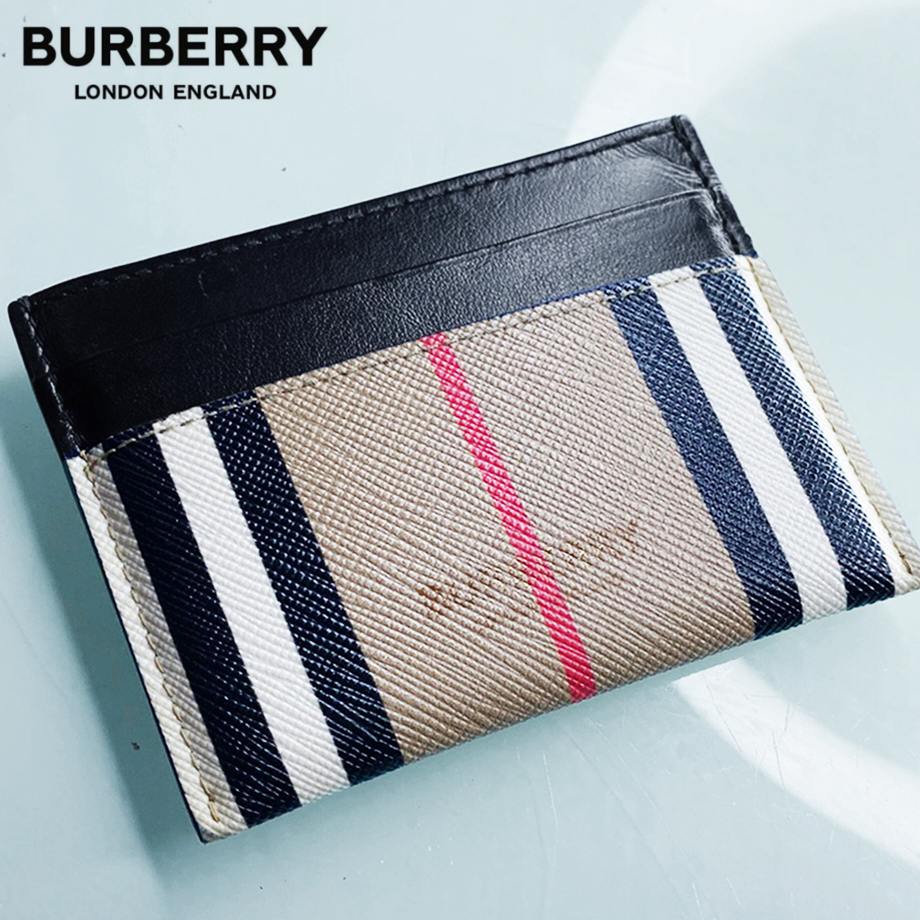 [정품]BURBERRY 버버리 아이콘 스트라이프 소가죽 카드지갑