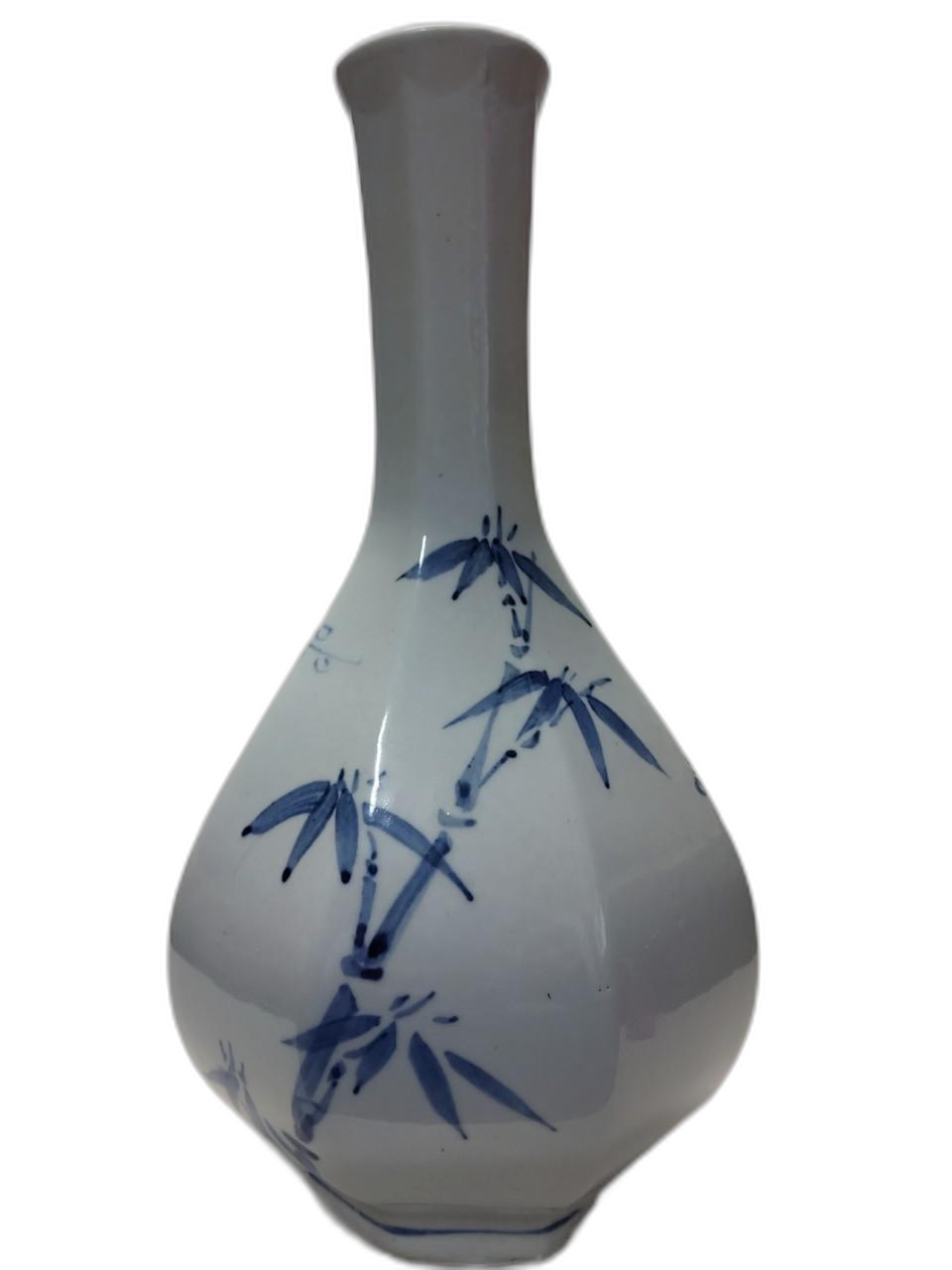 우듬지상회)청화백자1 육각 매죽문 화병 높이31cm 무게1.1kg