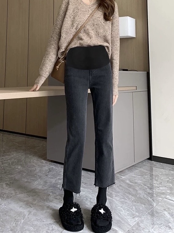 임부바지 기모 8부 청바지