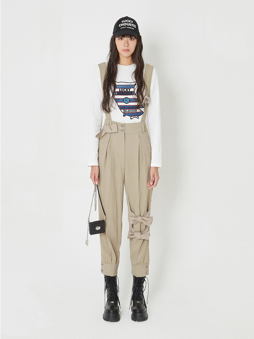 럭키슈에뜨 리본 디테일 서스펜더 멜빵 바지 새제품