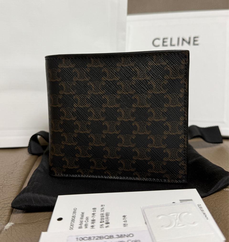 셀린느 트리옹프 캔버스 코인 동전 컴파트먼트 반지갑 블랙