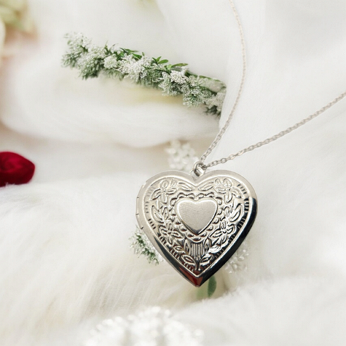 새 925 도금 실버 하트 사랑 애인 아기 부모님 사진 목걸이 레이어드
