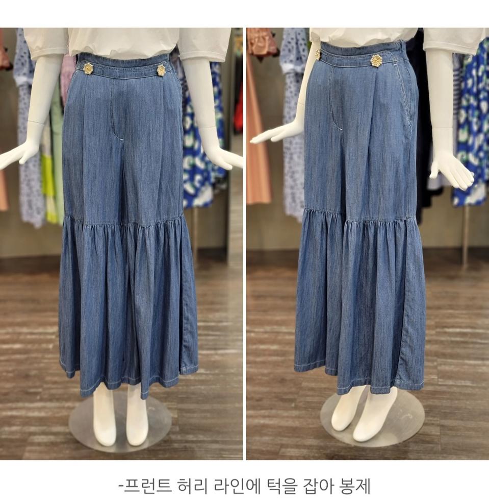 오즈세컨 셔링 데님 와이드팬츠