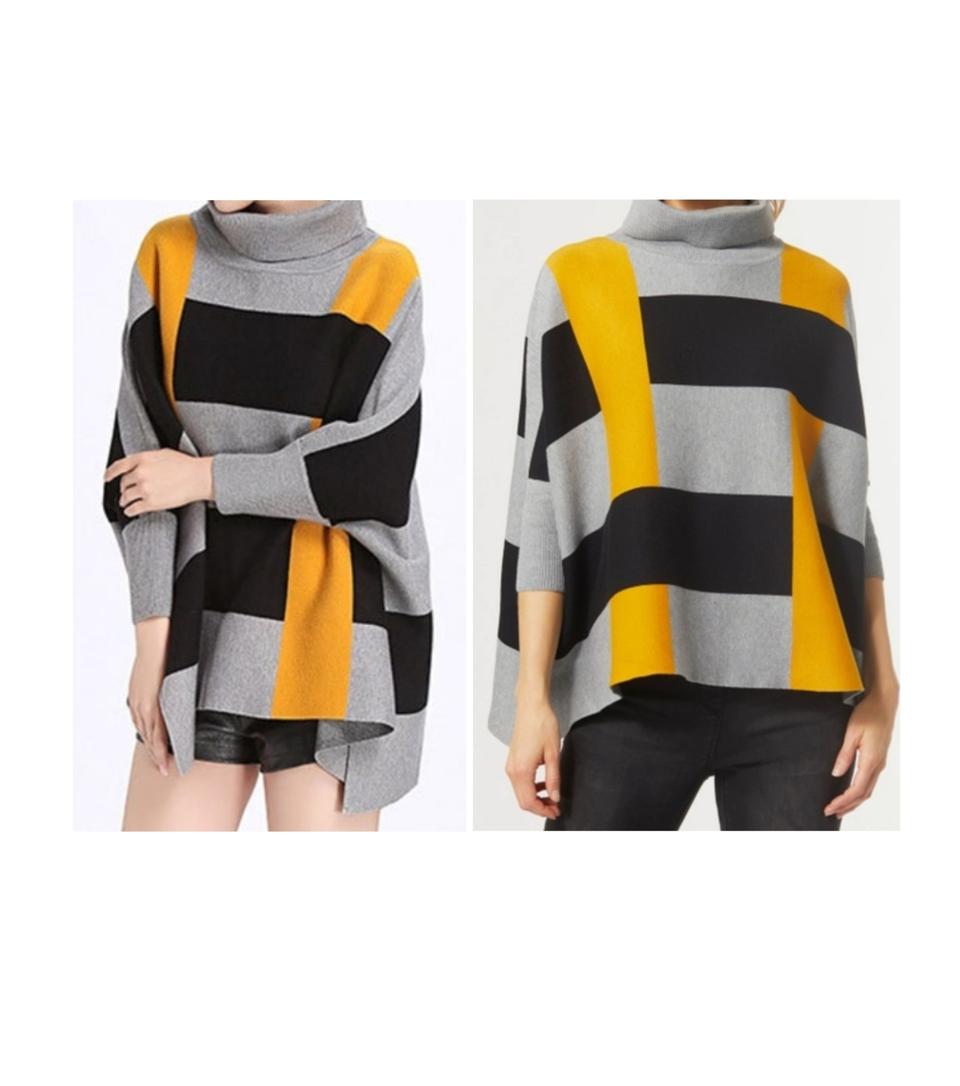 터틀넥 판초 니트 망토