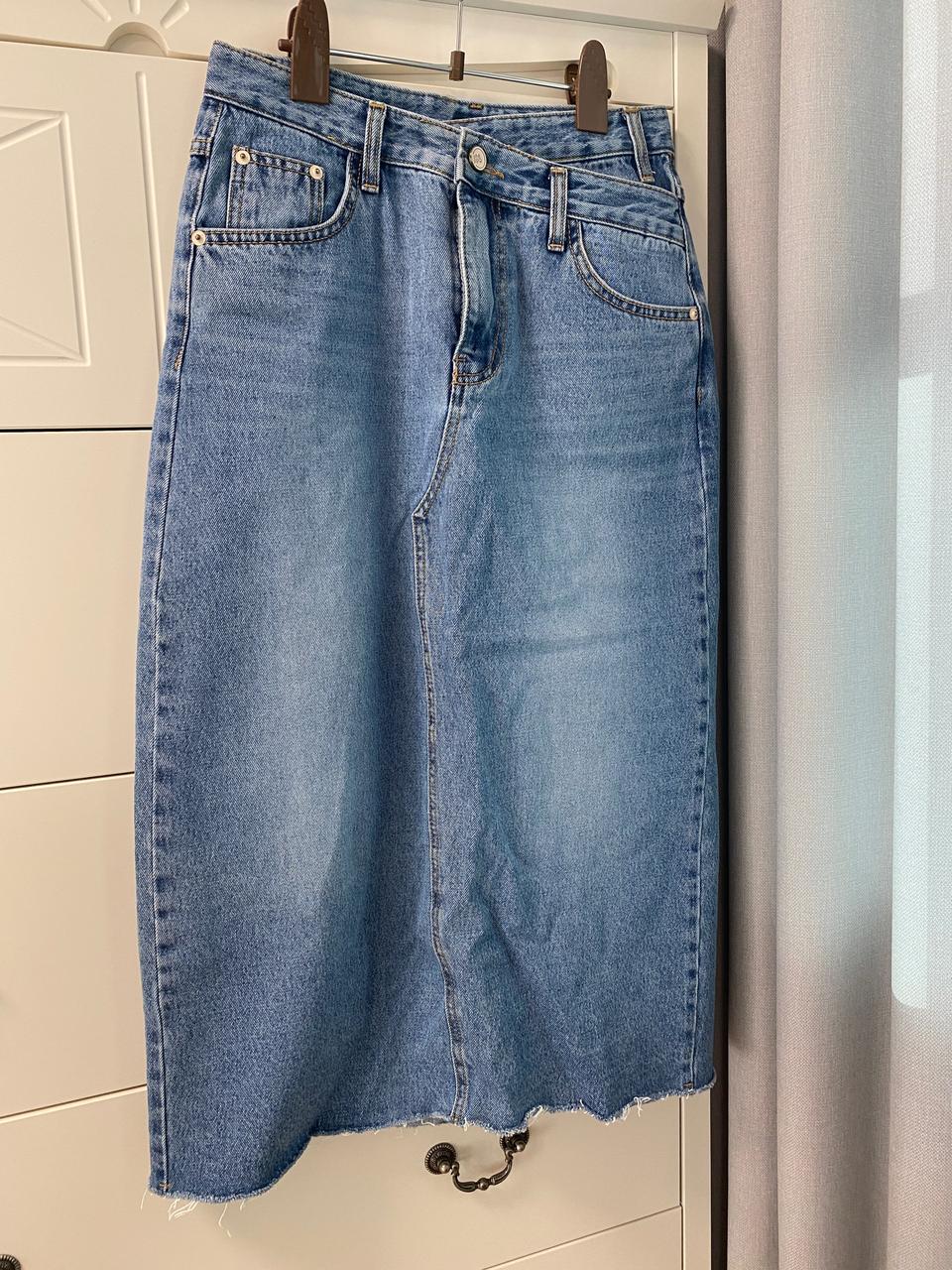 청 데님 롱 치마