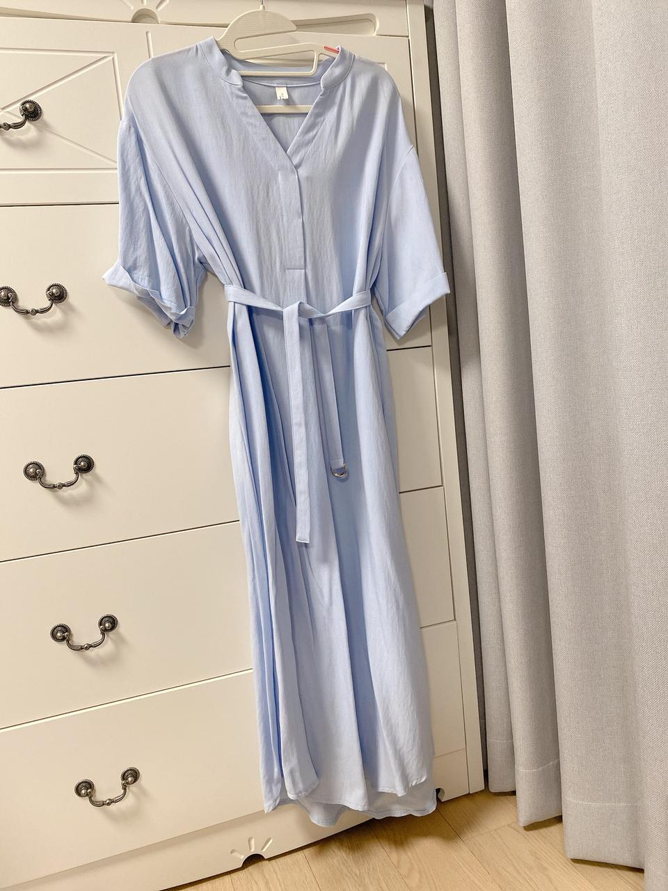 블루 반팔 롱 원피스