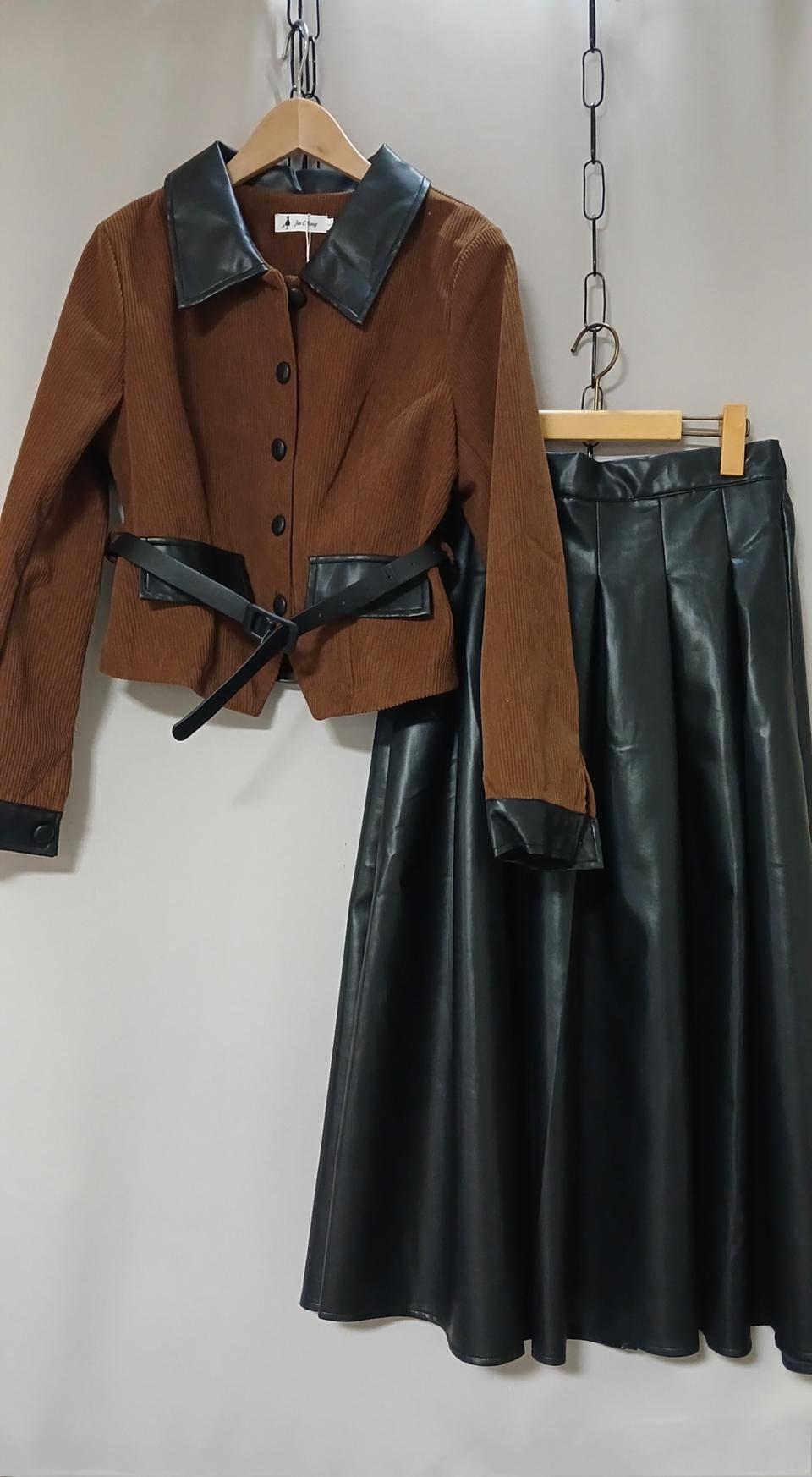 ❤고퀄레더투피스 골덴배색투피스 벨티트세트 셋업