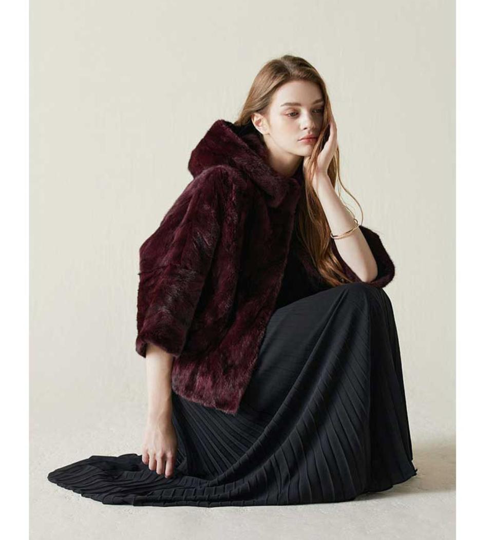 [새상품]유로컬렉션 코코 밍크코트 케이프 망토 후드 하프자켓 - 글램와인