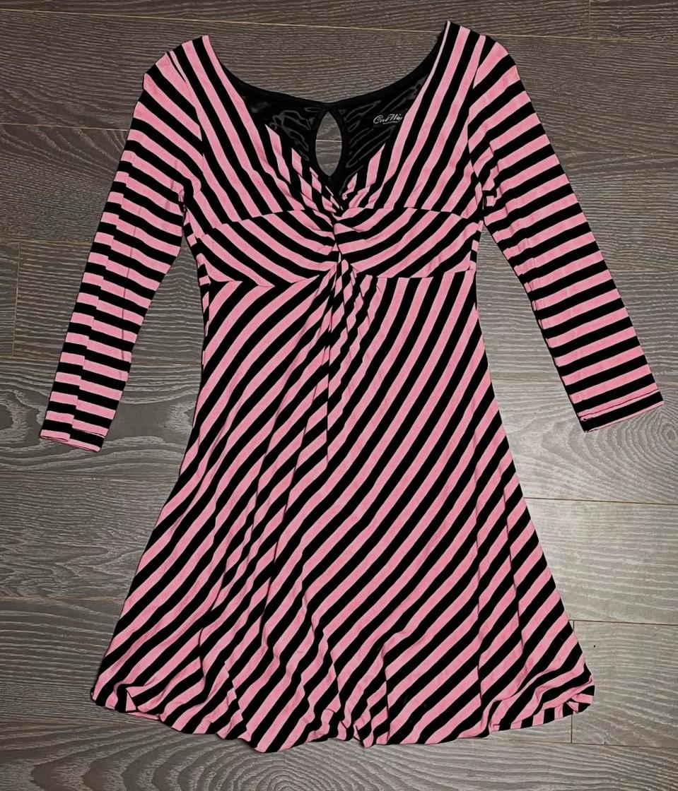 갸루 키치 블랙핑크 트랄랄라깔 스트라이프 원피스