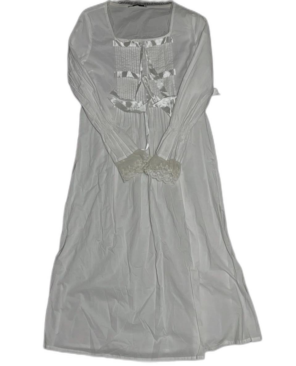 일빈 리본 레이스 갸루 화이트 원피스 롱 셔츠 블라우스