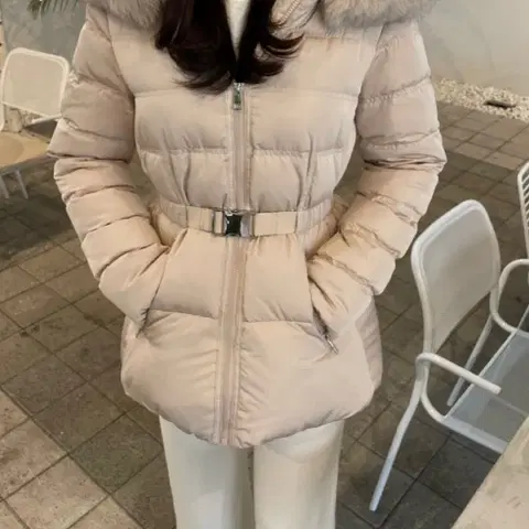 폭스퍼 벨트패딩 덕다운패딩