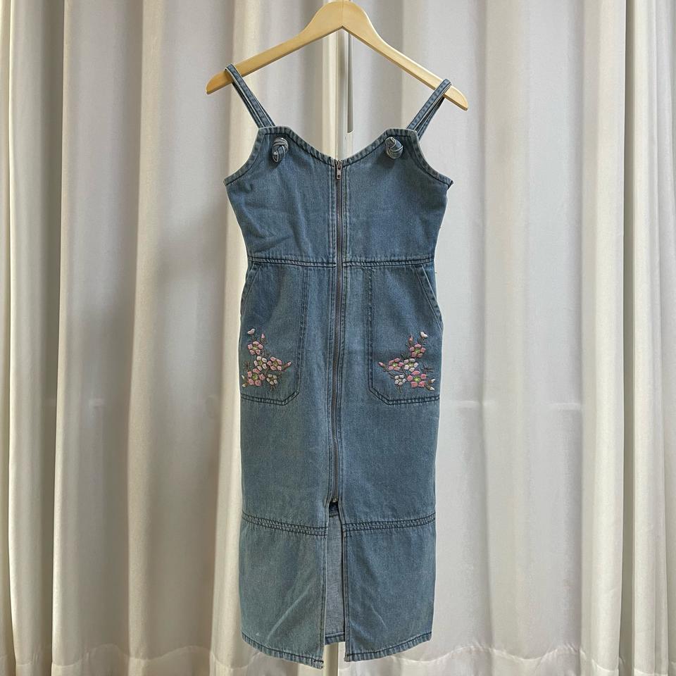 연청 데님 자수 롱원피스