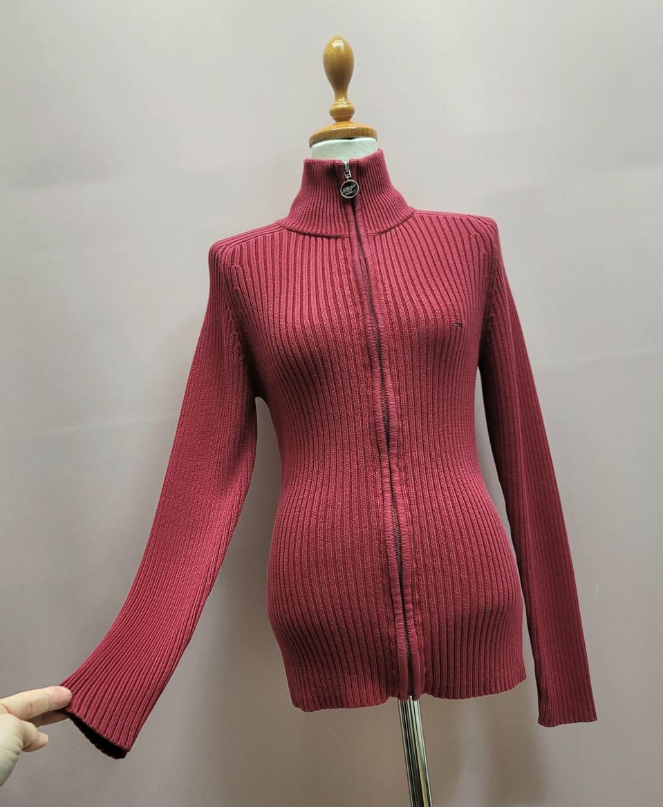 타미 힐피거 데님 골지 니트 집업