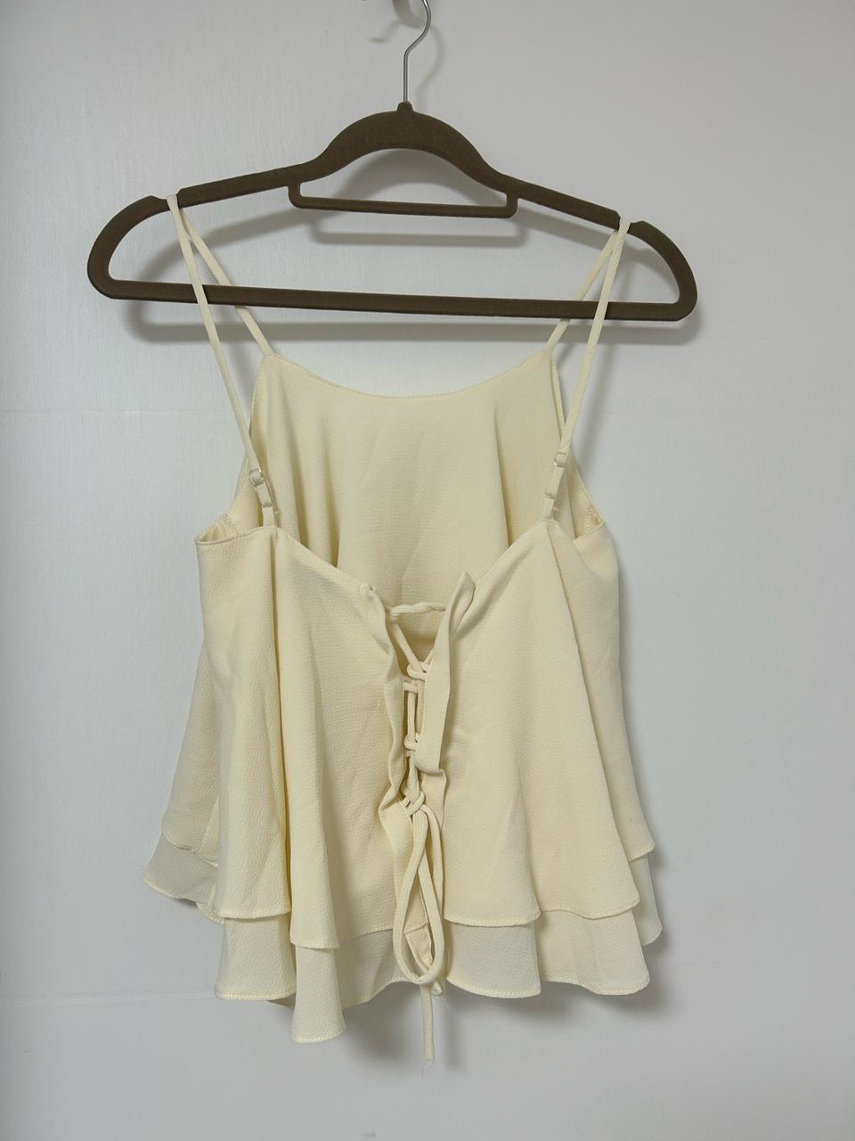 일본 빈티지 바닐라크림 백 스트랩 프릴 뷔스티에