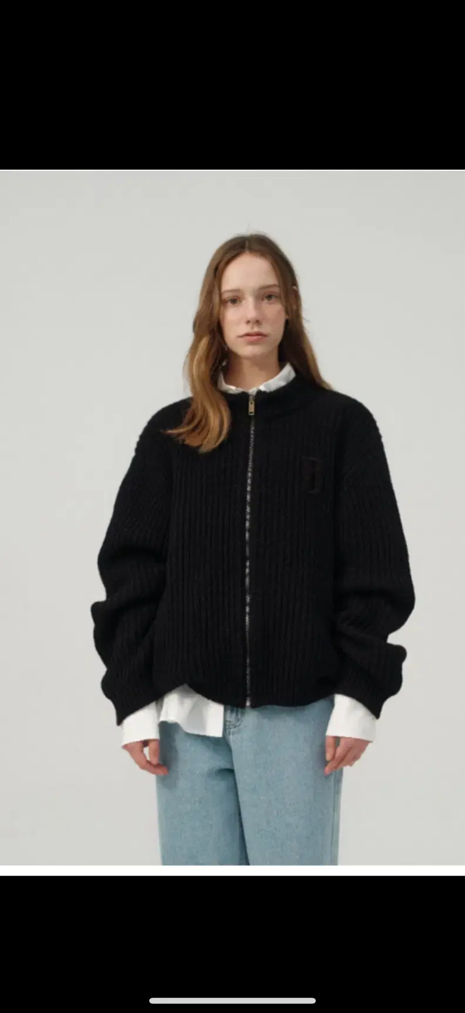 더바넷 니트가디건(the barnet black b zip-up knit