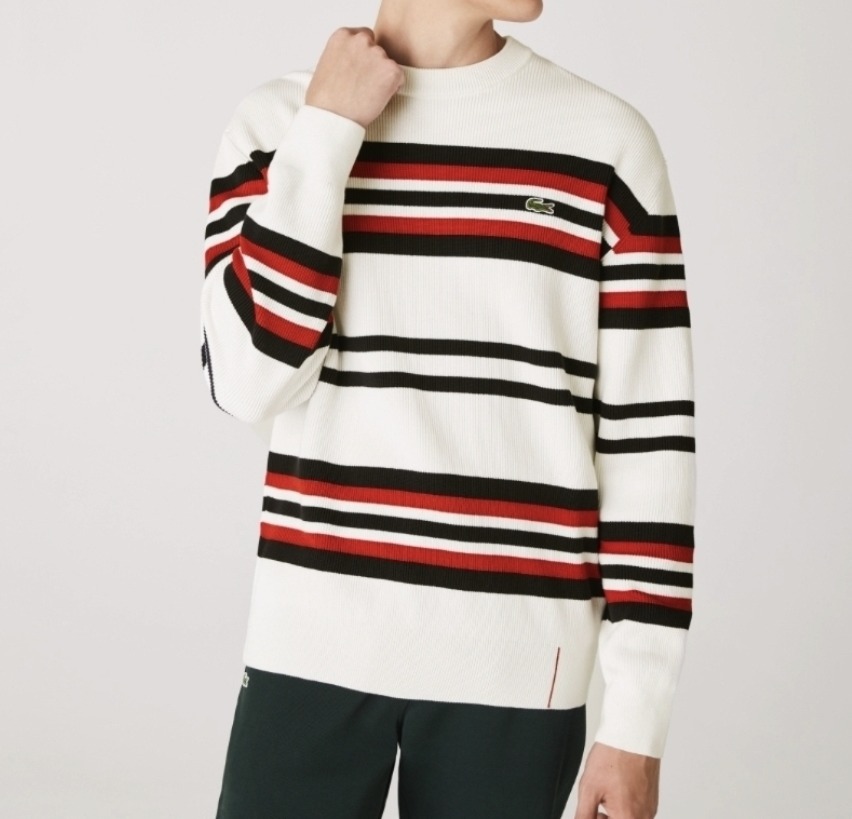 라코스테 스트라이프 오가닉 코튼 크루넥 니트