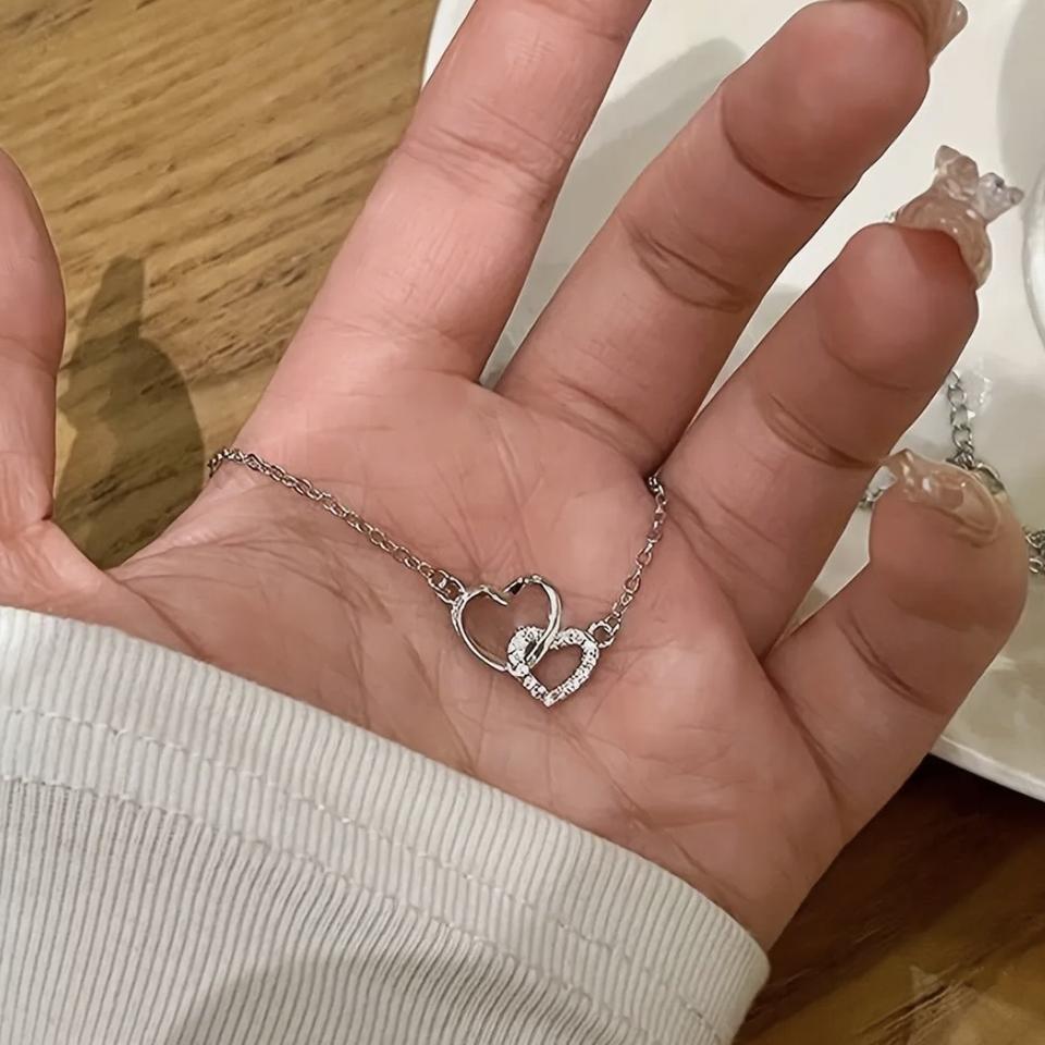 (새상품)실버 하트 큐빅 목걸이