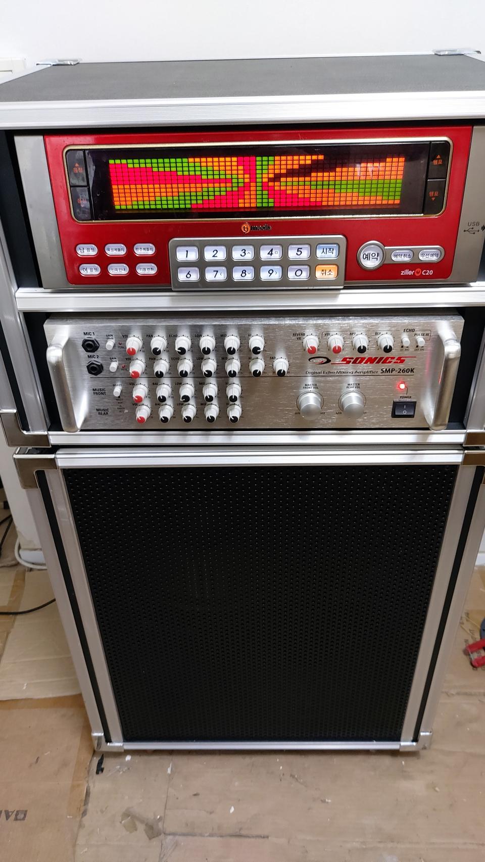 노래방기계2단분리이동형TJ미디어반주기앰프스피커셋트