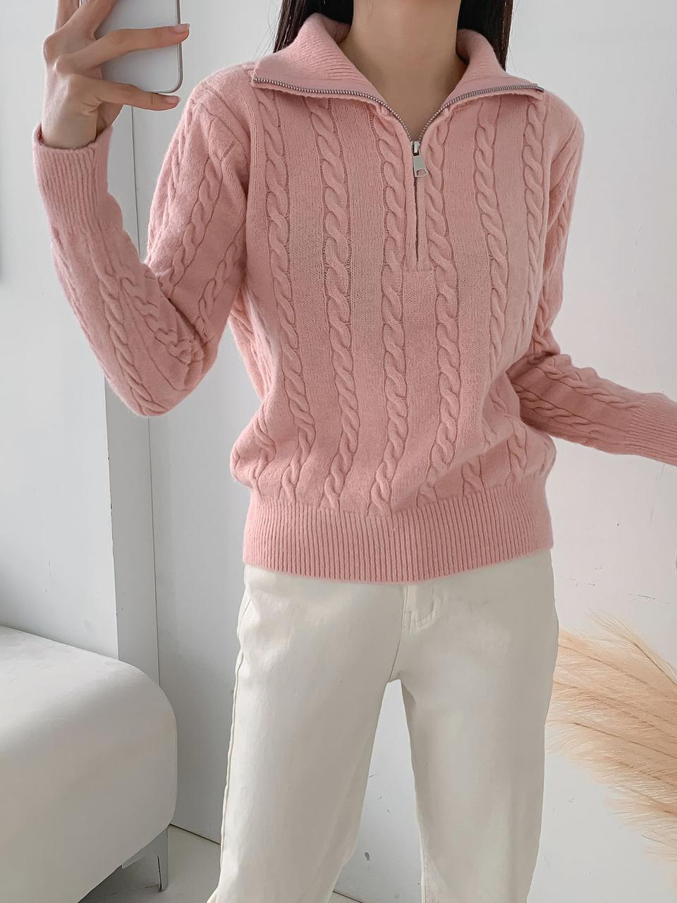 카라 꽈배기 아노락 반집업 니트