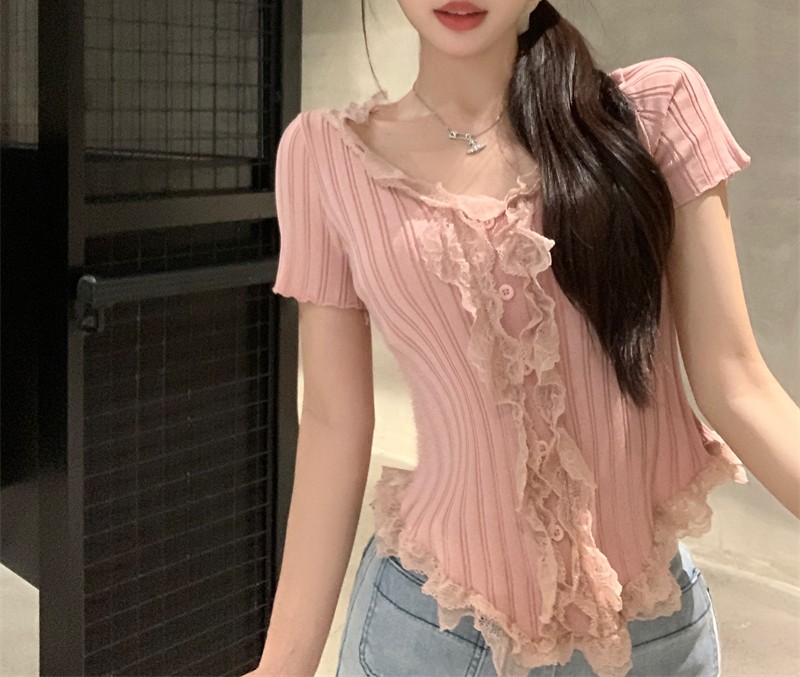 레이스프릴 골지니트 반팔티