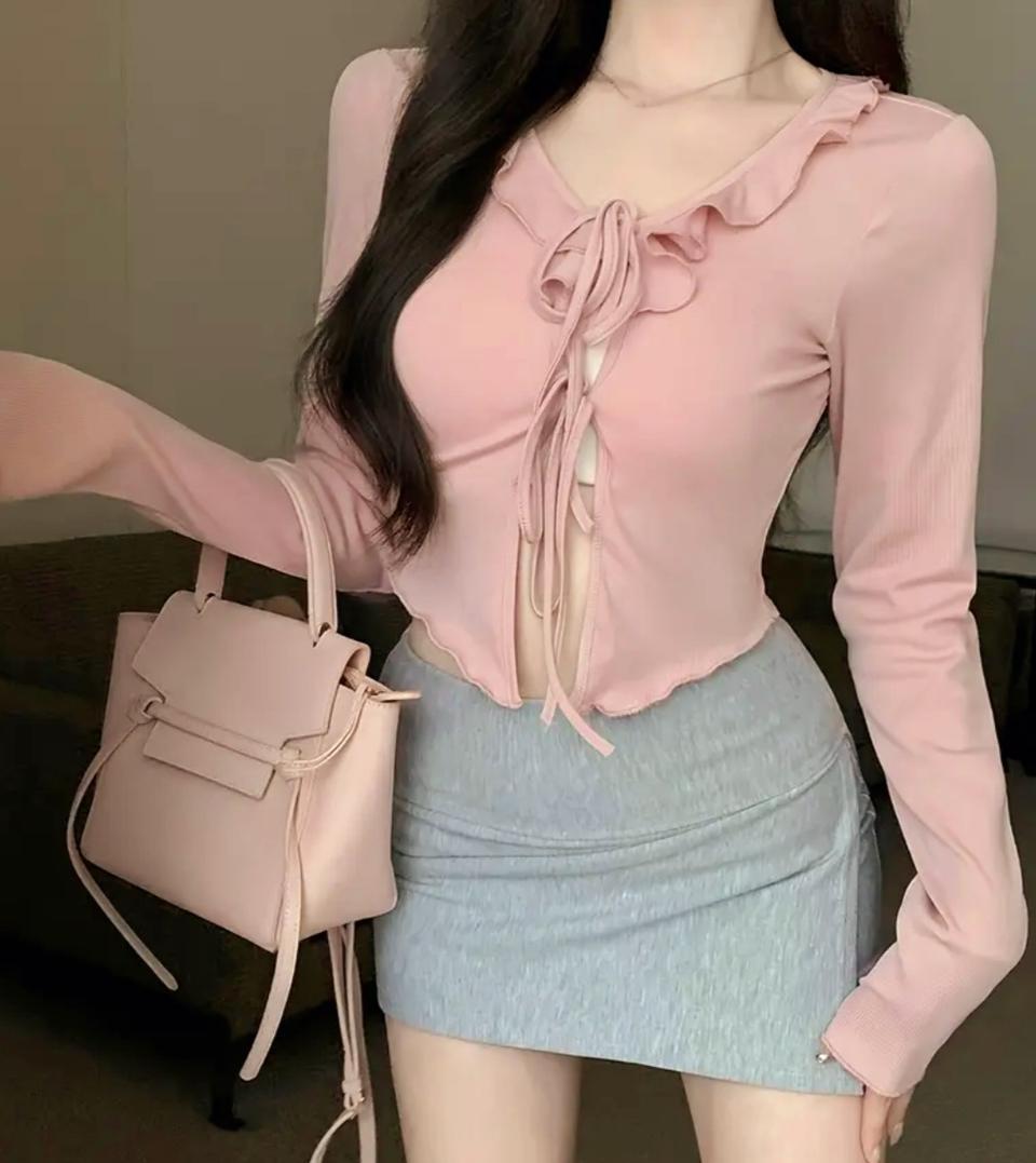 핑크 끈나시 티셔츠