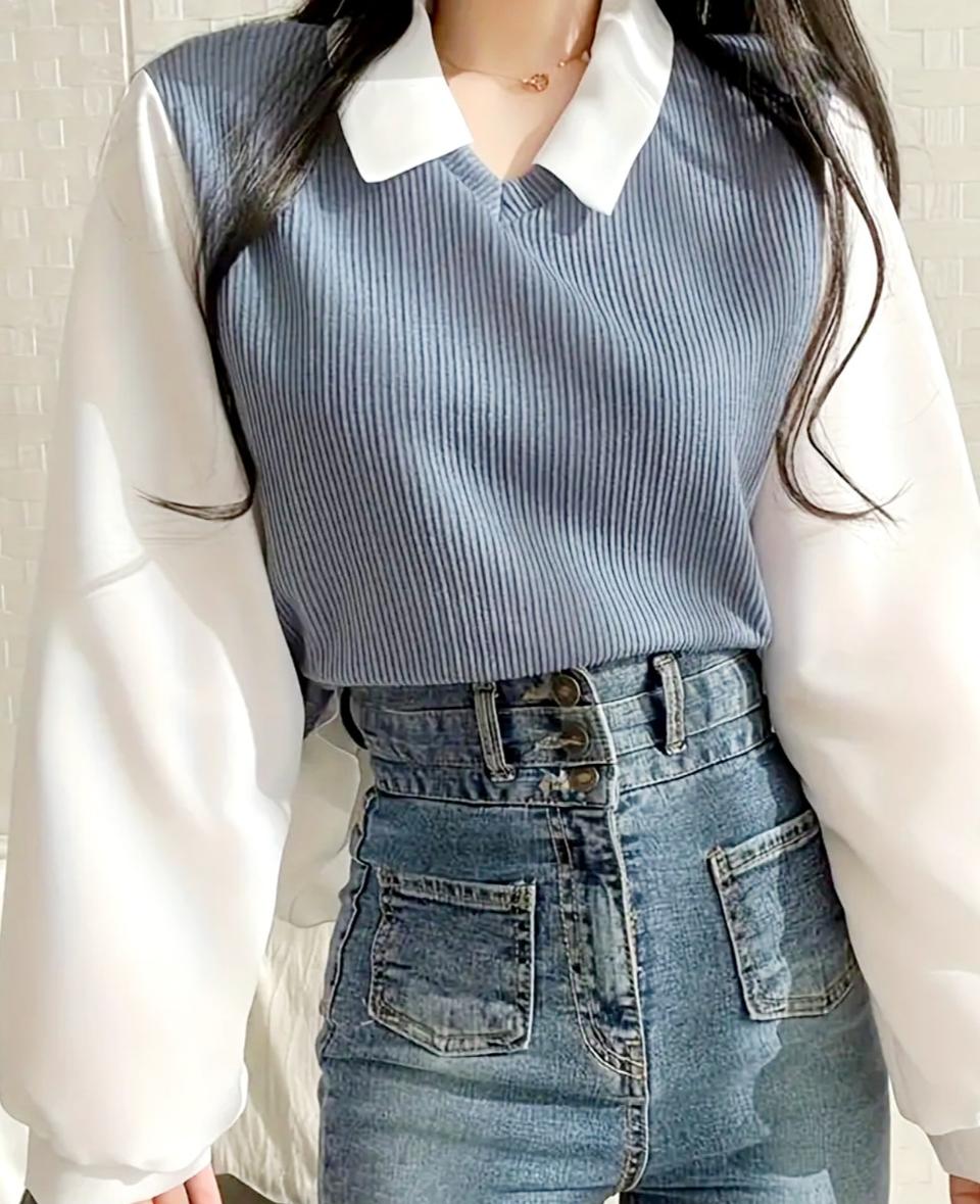투톤 폴라티셔츠
