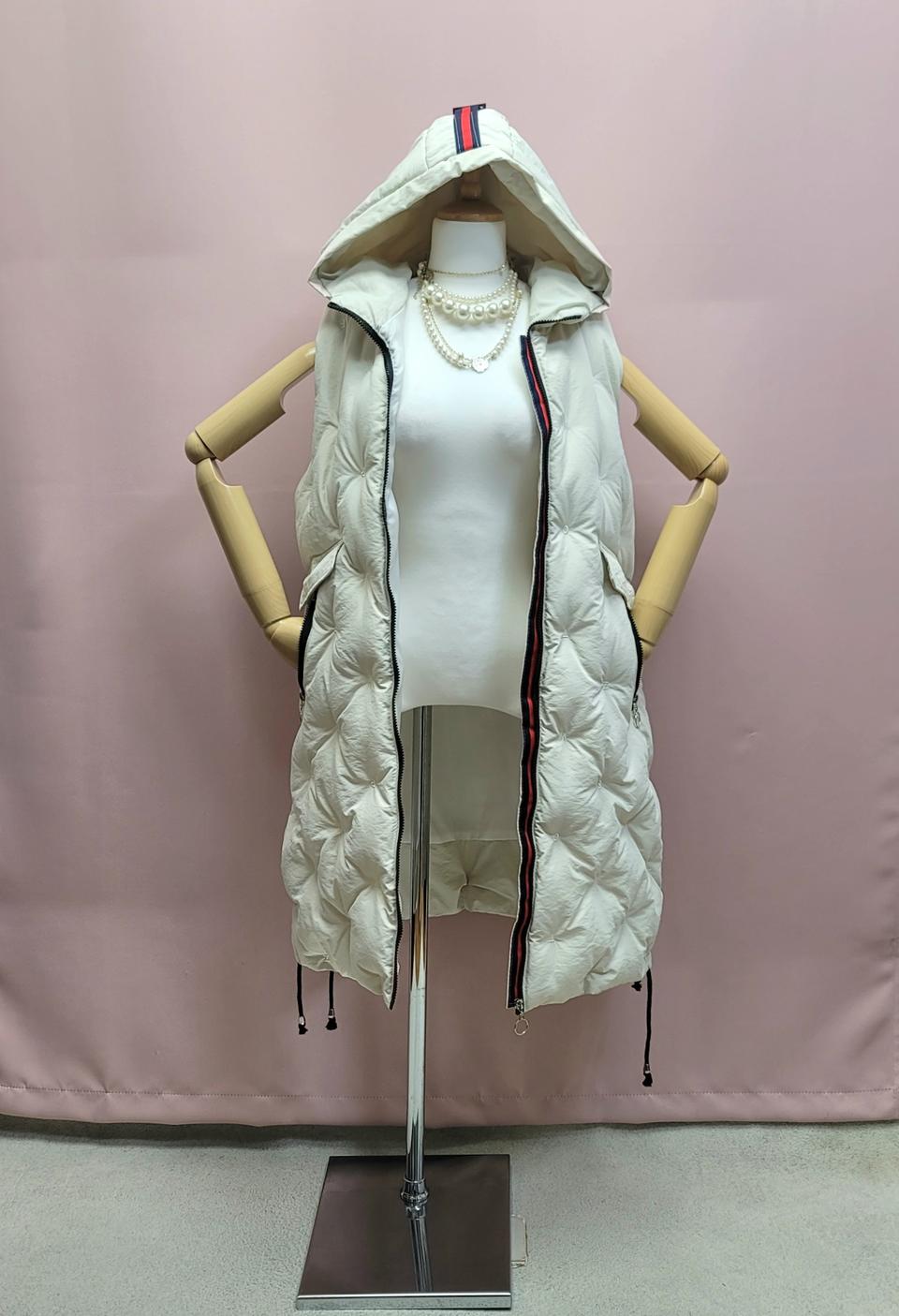컬러라인 패딩 후드 롱베스트