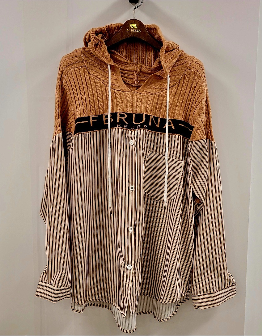 ❤레터링후드 배색니트블라우스 후드블라우스