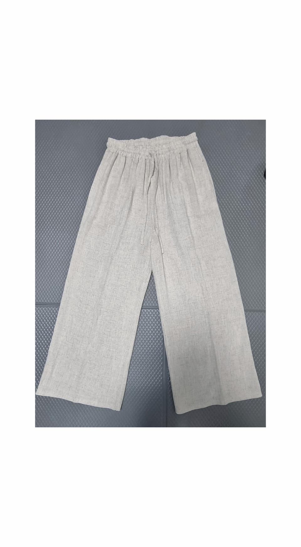 베이지 코튼 와이드 팬츠 바지