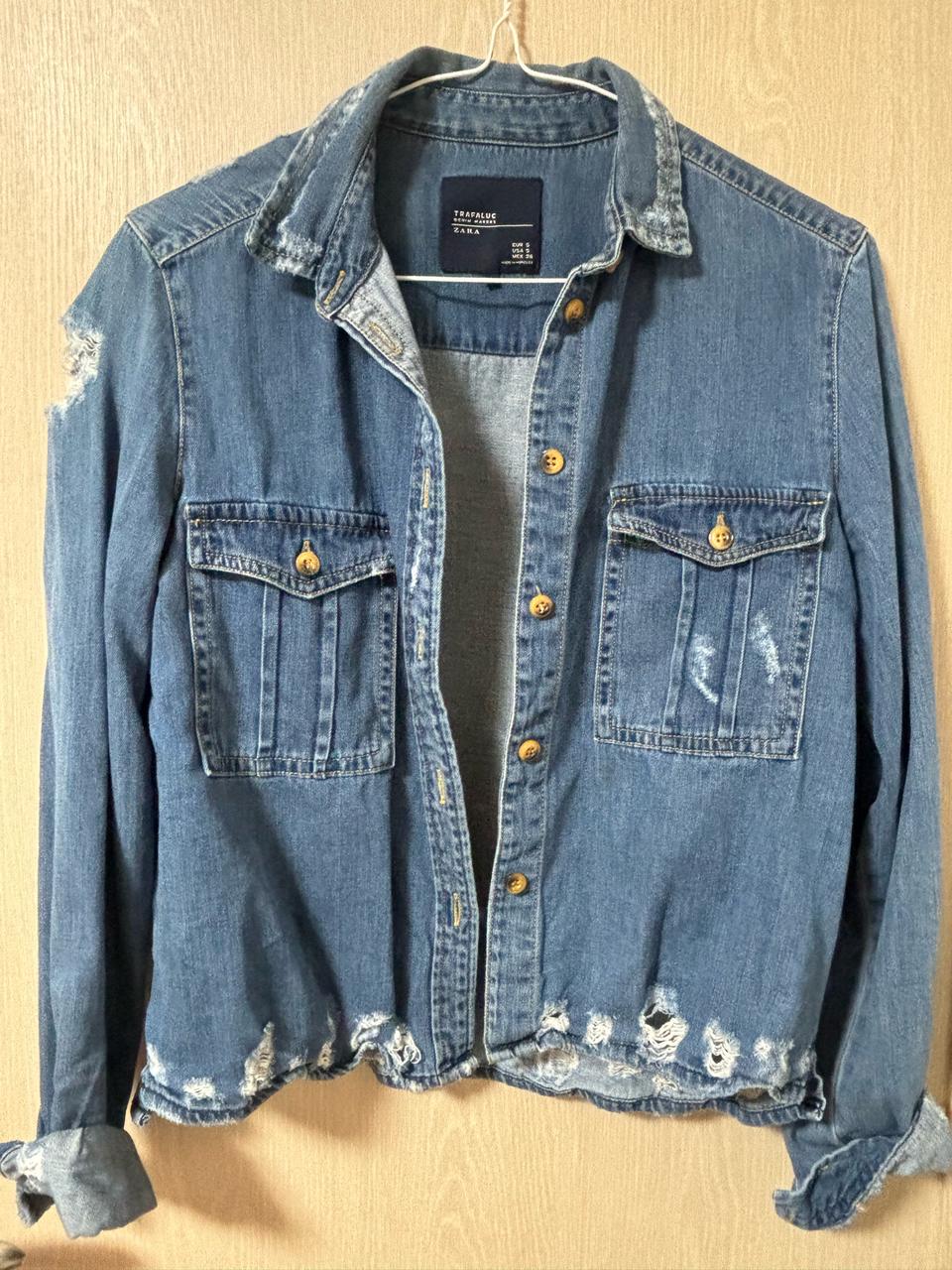 자라 데님 크롭셔츠