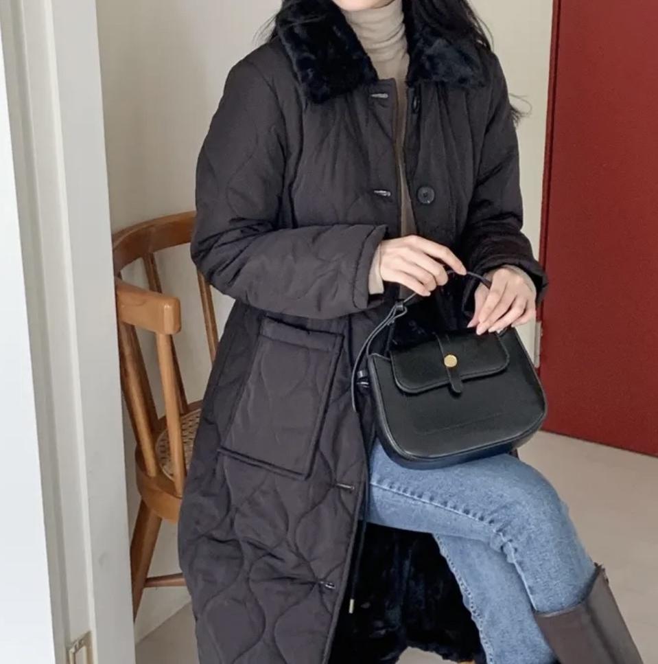 퀄팅밍크카라롱패딩