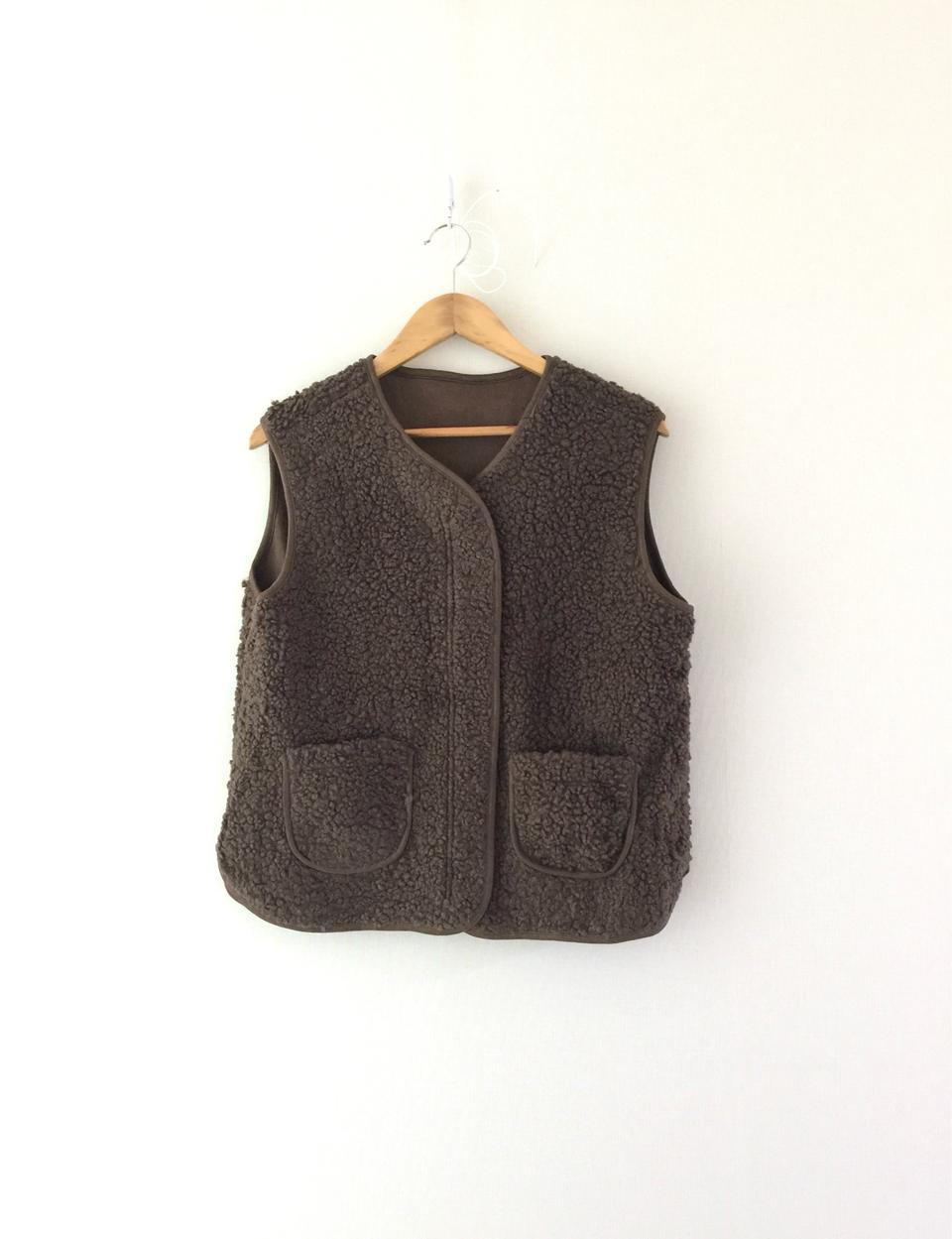 (새) 브라운 뽀글이 양털 조끼 집업
