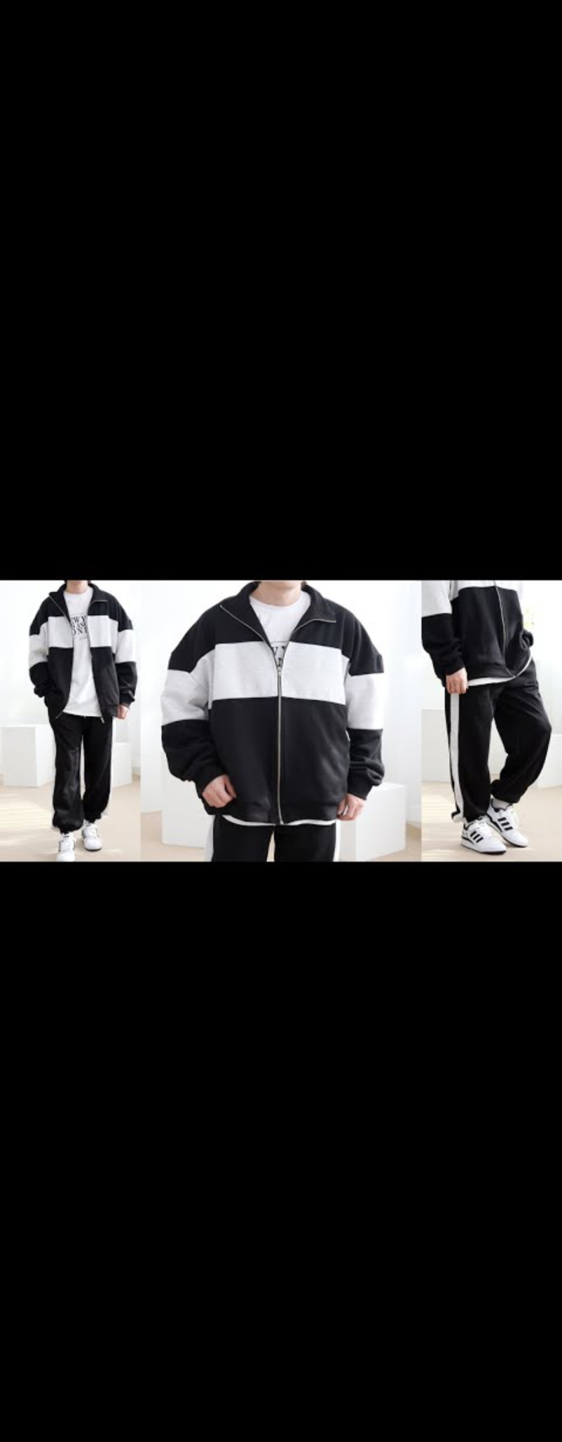 남녀공용 빅사이즈 기모 배색 집업 상하복 기모배색 조거팬츠 커플옷