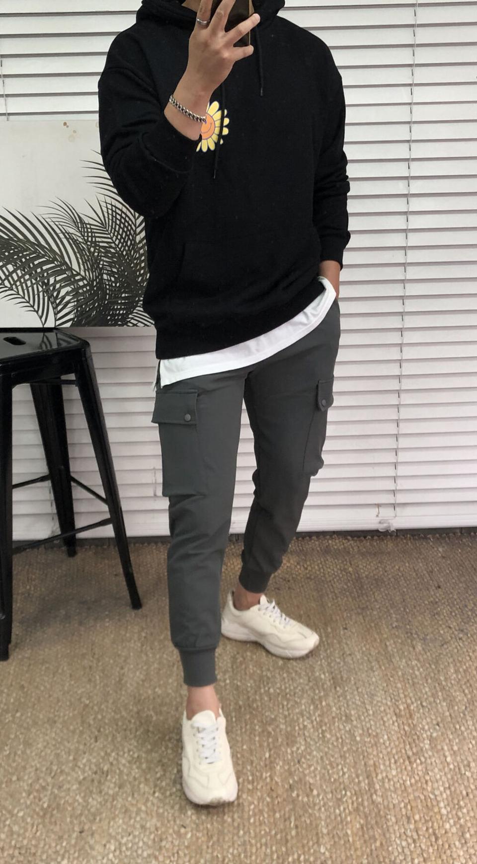 남녀공용 빅사이즈 카고 조거팬츠 바지 핏 차콜 그레이 커플옷